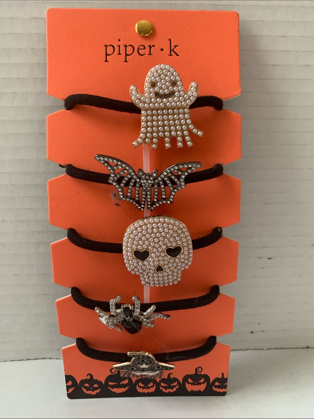 Piper K Black Elastic Hair Ties with Silver Halloween Charms NEW